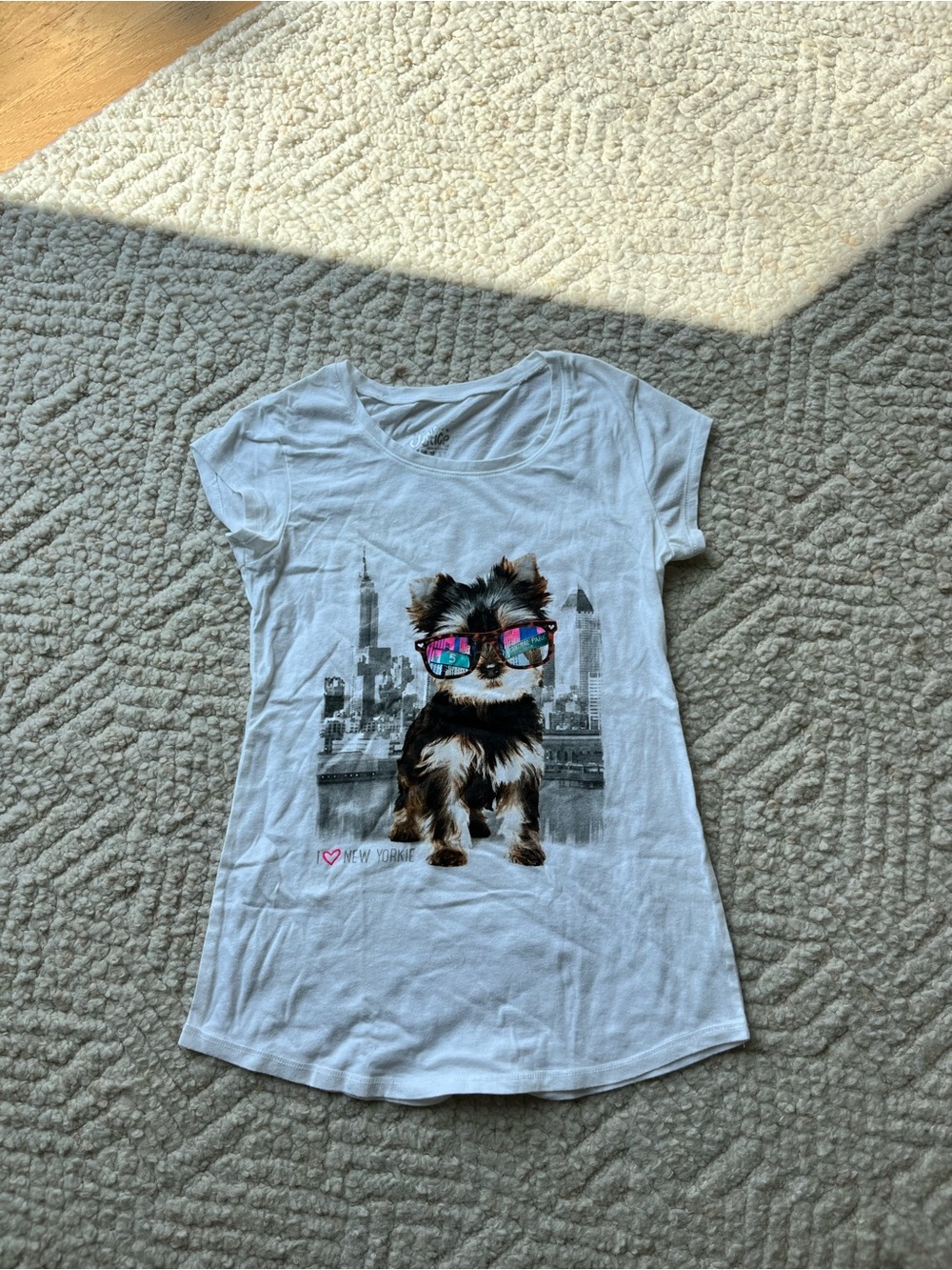 White Dog Graphic T-Shirt with Colorful Sunglasses - Justice Girls size 12
